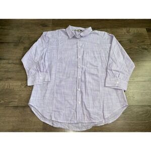 EUC Womens Casa Cabana 3/4 sleeve purple stripe button up 100% cotton size‎ L